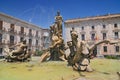 Artemide fountain in Syracuse historic city in Sicily Italy.