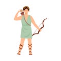 Artemis or Diana goddess of hunting, flat cartoon vector illustration isolated.