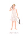 Artemis or Diana - goddess or deity of hunt, Moon and chastity in Greek and Roman pantheon. Young mythical woman with Royalty Free Stock Photo