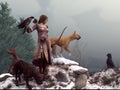 Artemis with Dogs and Hawk