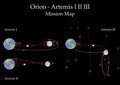 Artemis Project Mission Map. Orion Spacecraft and Space Launch System Rocket.