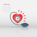 Arterial blood pressure icon in flat style. Heartbeat monitor vector illustration on isolated background. Pulse diagnosis sign Royalty Free Stock Photo