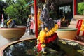 Artesian fountain in the shape of a dragon decorated with flowers