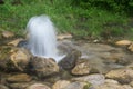 Artesian well. Eruption of spring, natural environment. Stones and water. Clean drinking groundwater erupting out of the ground.