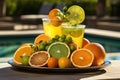 artful arrangement of citrus fruits for poolside cocktails