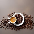 Artful Arrangement of Coffee Beans and Cup with Copy Space