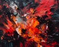 artful arrangement of red, and black hues on a canvas. This hand drawn oil painting presents a contemporary take on abstract art,