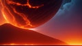 An Artful Depiction Of A Visually Stimulatingly Lit Planet With A Volcano In The Background AI Generative