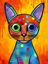 artful and imaginative depiction of a cat in vibrant, lively colors.