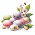 Artful Mochi Delights: Colorful Japanese Confectionery Illustration