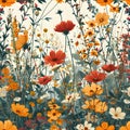 artful organic pattern that celebrates the vibrant energy of a field of wildflowers swaying in the breeze. AI Generated