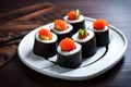 Artful Presentation: Close-Up Capture of Colorful Sushi Platter in Food Photography with Generative AI Royalty Free Stock Photo