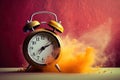 artful representation of time running out, retro alarm clock disintegrating to dust, fading away Royalty Free Stock Photo