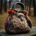 Artful Wool Bag In Gray And Brown - Frightful Folklore Style