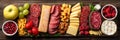 Artfully arranged charcuterie board with cheese, meats, fruits, nuts, and appetizers