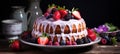 Artfully baked easter kulich cake with luscious fruit toppings and a touch of delightful icing