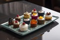an artfully presented dish of mini cupcakes, each one with its own unique design