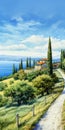 Artfully Rendered Background Near Large Villa - Realistic Landscapes, Painterly Style, Lively Seascapes