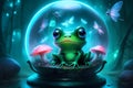 Artgerm\'s iconic glowing frog and a flutter of dragonflies generated by Ai