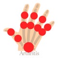 Arthritis hand icon, cartoon style
