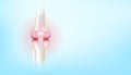 Arthritis knee joint and cartilage osteoarthritis side on blue background with copy space for text.