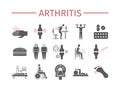 Arthritis. Symptoms, Treatment. Icons set. Vector signs