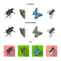 Arthropods insect beetle, moth, butterfly, fly. Insects set collection icons in cartoon,flat,monochrome style vector