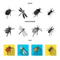 Arthropods Insect ladybird, dragonfly, beetle, Colorado beetle Insects set collection icons in black, flat, monochrome