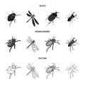 Arthropods Insect ladybird, dragonfly, beetle, Colorado beetle Insects set collection icons in black,monochrome,outline