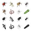 Arthropods insect mosquito, bee.Earth worm, caterpillar,vermicular set collection icons in black,cartoon style vector