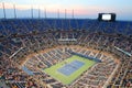 Arthur Ashe Stadium during US Open 2014 night match at Billie Jean King National Tennis Center Royalty Free Stock Photo