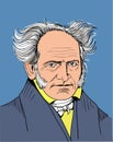 Arthur Schopenhauer portrait in line art illustration