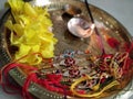 Arti worship plate decorated on rakhi festival Royalty Free Stock Photo