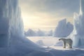 Artic Polar bear in stunning snowy landscape at sunrise. Amazing Wildlife. Generative Ai