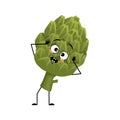 Artichoke character with emotions in panic grabs his head