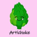 Artichoke Cute Anime Humanized Smiling Cartoon Vegetable Food Emoji Vector Illustration