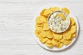 artichoke spinach almond dip with potato chips Royalty Free Stock Photo