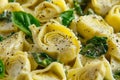 Artichoke and spinach pasta dish in closeup view Royalty Free Stock Photo