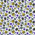 Artichokes with Aster flowers on white background. Raster seamless pattern hand-drawn with colored pencils