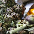 The ARTICHOKES ON MARKET STALL Royalty Free Stock Photo