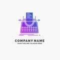 Article, blog, story, typewriter, writer Purple Business Logo Template. Place for Tagline