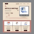 Article writing flat landing page website template. Web banner, lead conversion, digital marketing. Web banner with