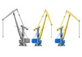 Articulated hydraulic boom lift and construction crane. Industrial large harbor cranes isolated on white background Royalty Free Stock Photo