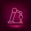 Articulated robotic, industrial arm vector neon icon. Illustration isolated vect