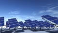 Articulated solar panels with blue sky in morning