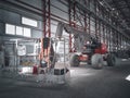 Basket of boom lift picker inside industrial building Royalty Free Stock Photo