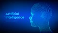 AI. Artificial intelligence concept. Ai digital brain. Abstract digital human face. Wireframe human head concept. Royalty Free Stock Photo