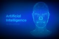 AI. Artificial intelligence concept. Ai digital brain. Abstract digital human face. Wireframe human head concept. Royalty Free Stock Photo