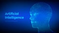 AI. Artificial intelligence concept. Ai digital brain. Abstract digital human face. Wireframe human head concept. Royalty Free Stock Photo