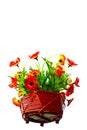 Artificail flower in wood basket Royalty Free Stock Photo